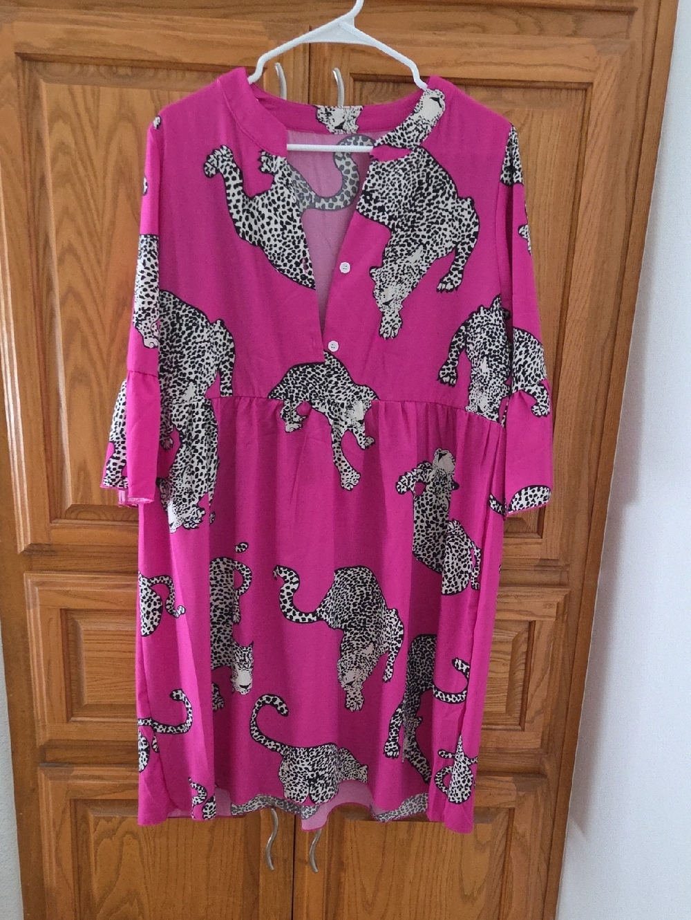 SHEIN Hot Pink Leopard Print Midi Dress